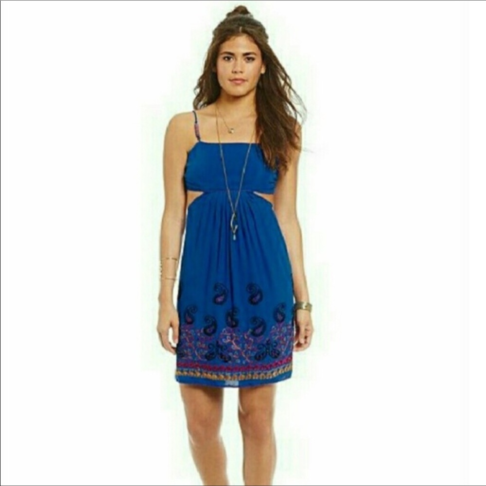 NWT Chelsea & Violet Dress Blue Embroidery Paisley Dress Teen Large Side Cutout